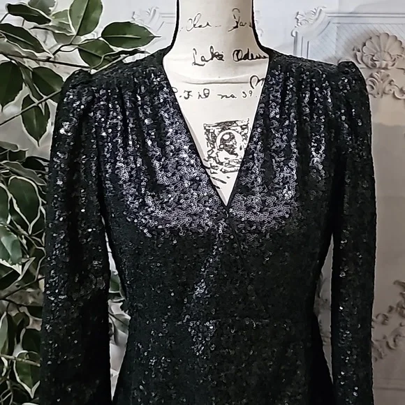 kate spade black sequin dress NWT Kate Spade Paola Black Dress Sequin Embellished Collar $398  8 MISSING  BELT